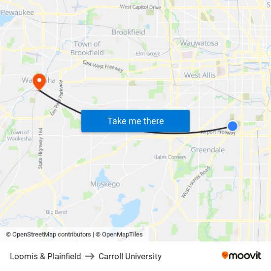 Loomis & Plainfield to Carroll University map