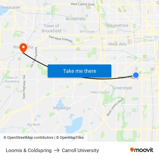 Loomis & Coldspring to Carroll University map