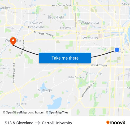 S13 & Cleveland to Carroll University map