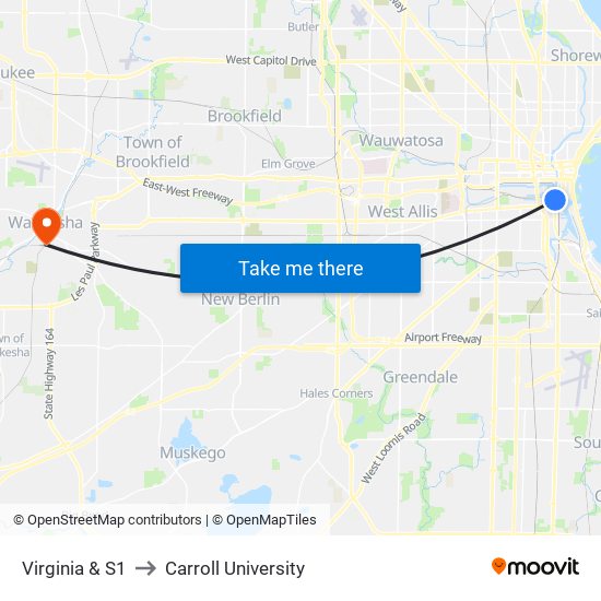 Virginia & S1 to Carroll University map