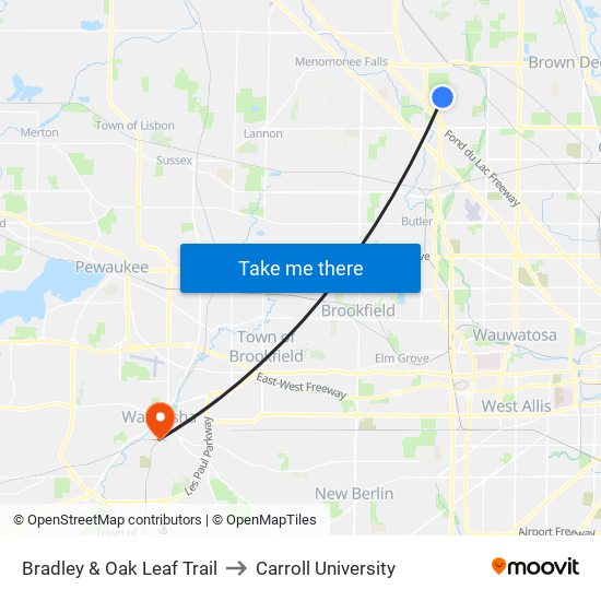 Bradley & Oak Leaf Trail to Carroll University map