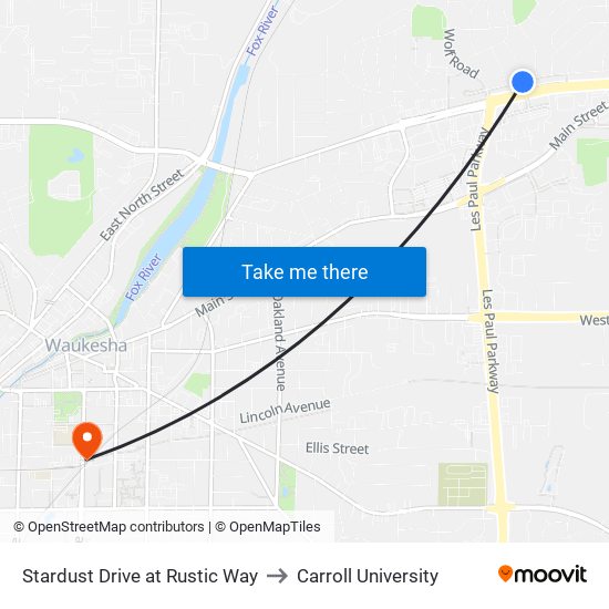 Stardust Drive at Rustic Way to Carroll University map