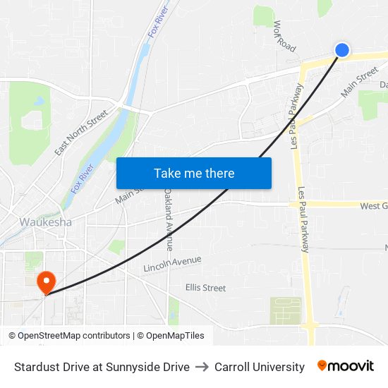 Stardust Drive at Sunnyside Drive to Carroll University map