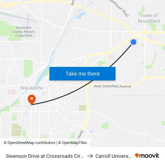 Swenson Drive at Crossroads Circle to Carroll University map