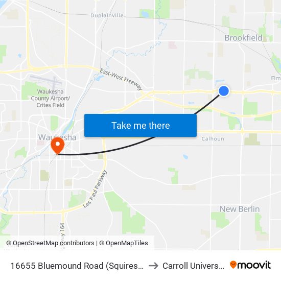 16655 Bluemound Road (Squires II) to Carroll University map