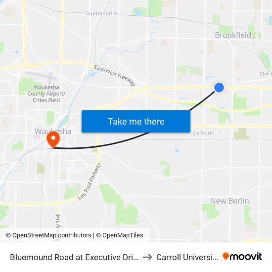 Bluemound Road at Executive Drive to Carroll University map
