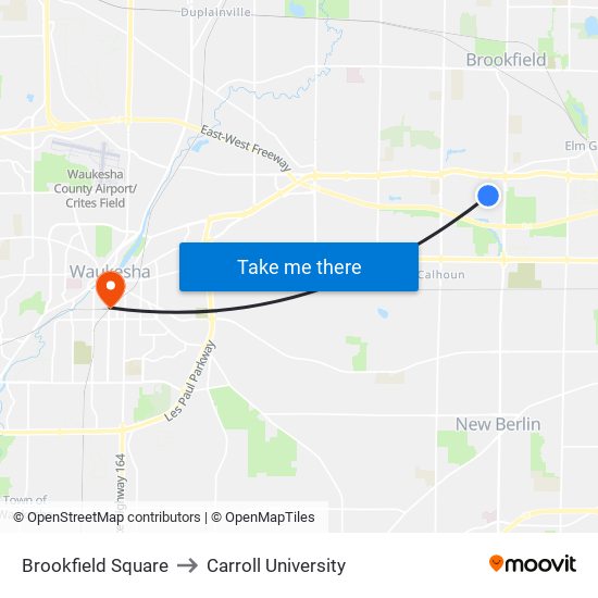 Brookfield Square to Carroll University map