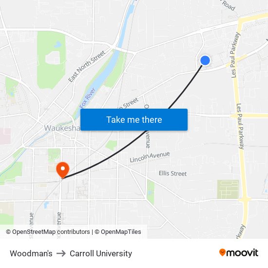 Woodman's to Carroll University map