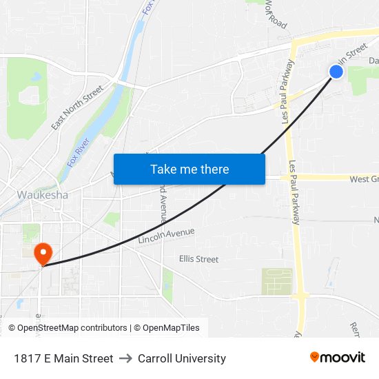 1817 E Main Street to Carroll University map