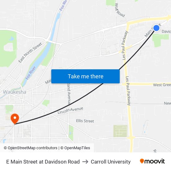 E Main Street at Davidson Road to Carroll University map