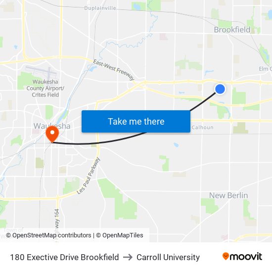 180 Exective Drive Brookfield to Carroll University map