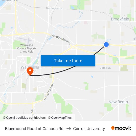 Bluemound Road at Calhoun Rd. to Carroll University map