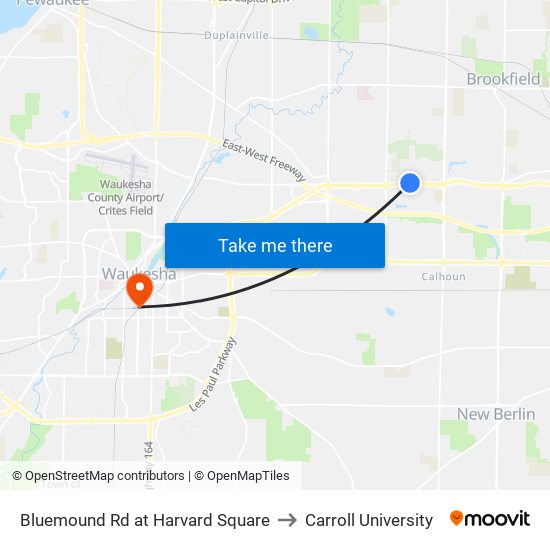 Bluemound Rd at Harvard Square to Carroll University map