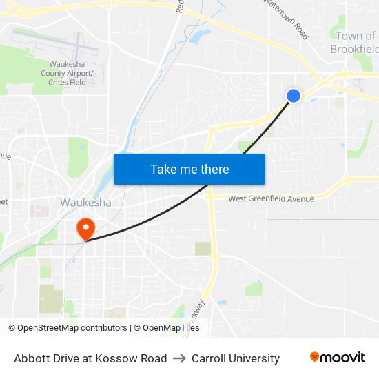 Abbott Drive at Kossow Road to Carroll University map