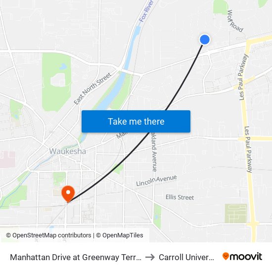 Manhattan Drive at Greenway Terrace to Carroll University map