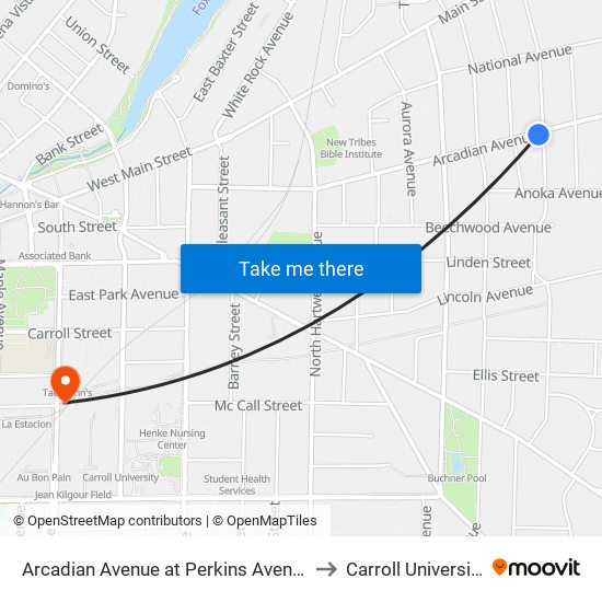 Arcadian Avenue at Perkins Avenue to Carroll University map