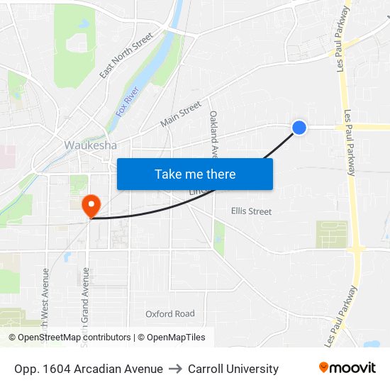 Opp. 1604 Arcadian Avenue to Carroll University map