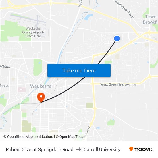 Ruben Drive at Springdale Road to Carroll University map