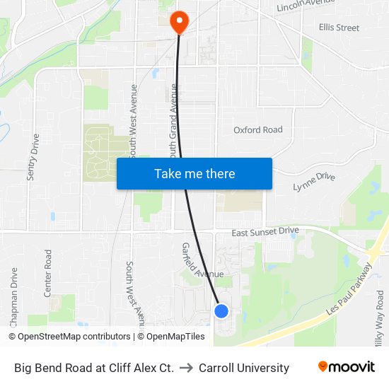 Big Bend Road at Cliff Alex Ct. to Carroll University map