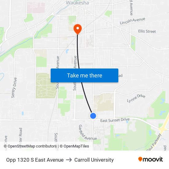 Opp 1320 S East Avenue to Carroll University map