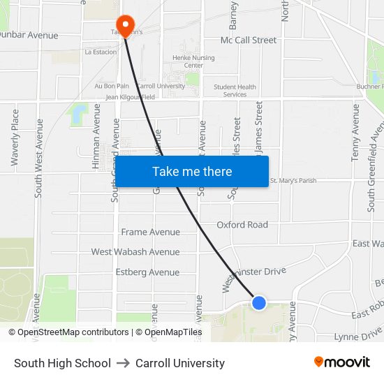 South High School to Carroll University map