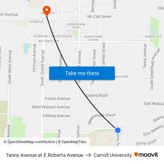 Tenny Avenue at E Roberta Avenue to Carroll University map