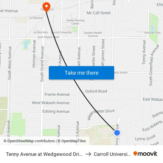 Tenny Avenue at Wedgewood Drive to Carroll University map