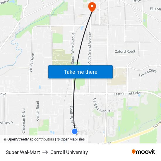 Super Wal-Mart to Carroll University map