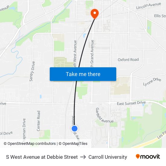 S West Avenue at Debbie Street to Carroll University map