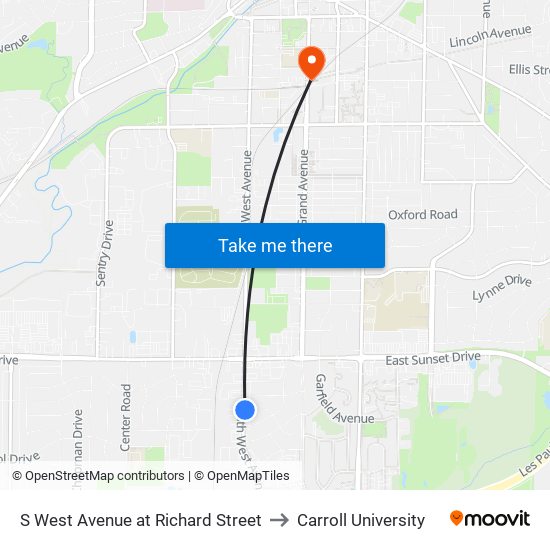 S West Avenue at Richard Street to Carroll University map