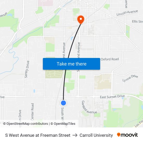 S West Avenue at Freeman Street to Carroll University map