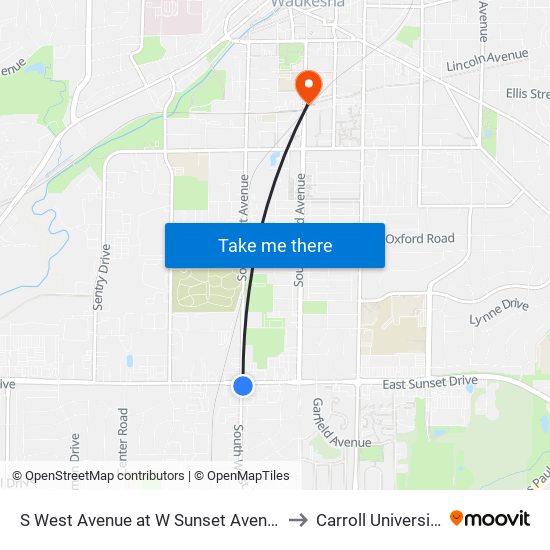 S West Avenue at W Sunset Avenue to Carroll University map