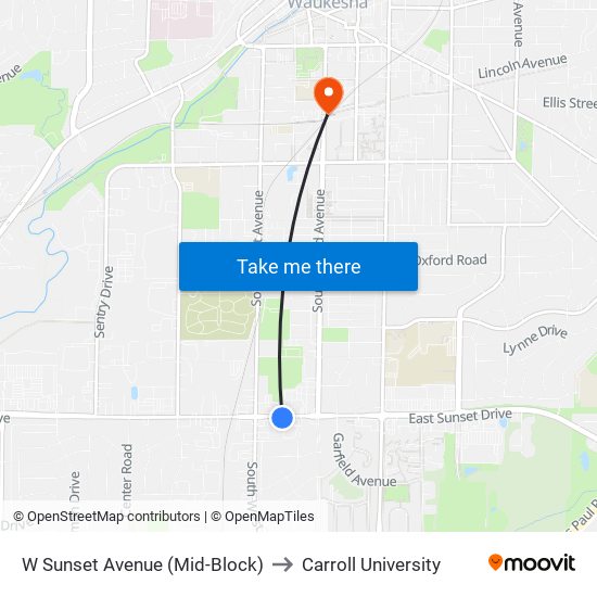 W Sunset Avenue (Mid-Block) to Carroll University map