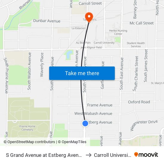 S Grand Avenue at Estberg Avenue to Carroll University map