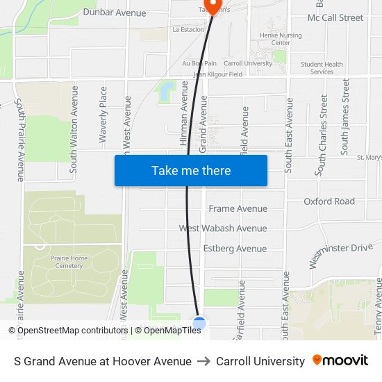 S Grand Avenue at Hoover Avenue to Carroll University map