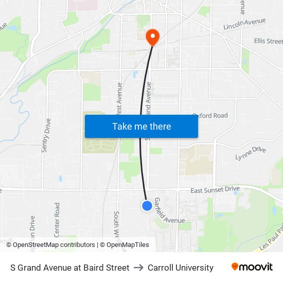 S Grand Avenue at Baird Street to Carroll University map