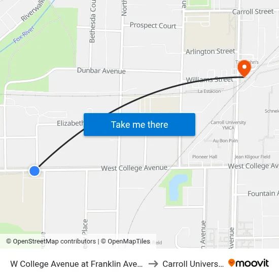 W College Avenue at Franklin Avenue to Carroll University map