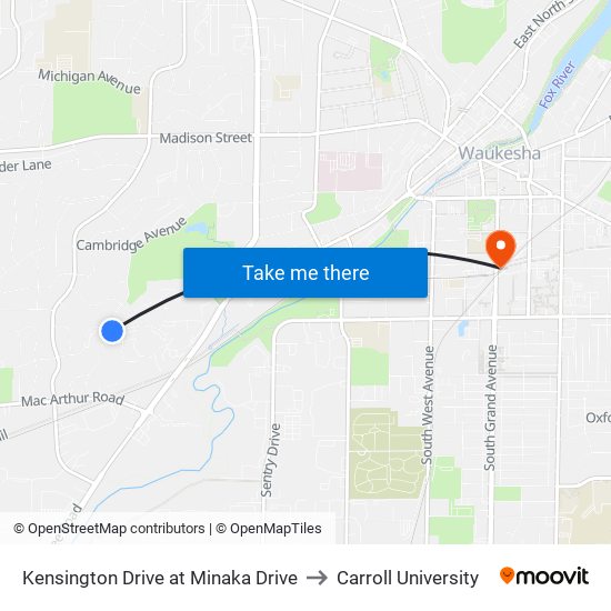 Kensington Drive at Minaka Drive to Carroll University map