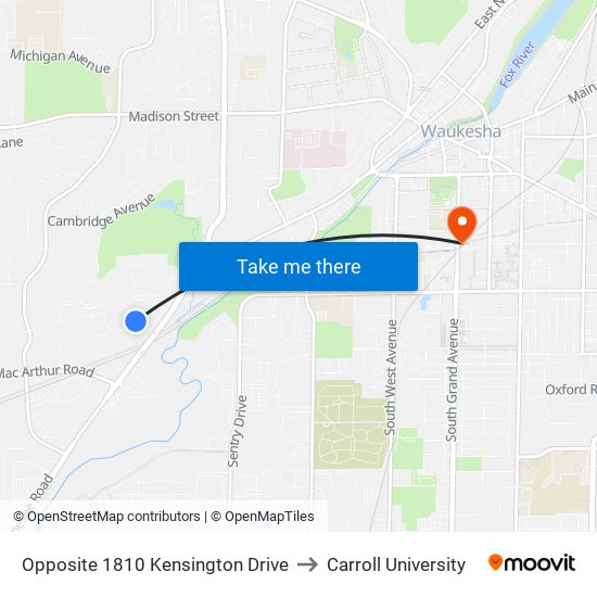 Opposite 1810 Kensington Drive to Carroll University map