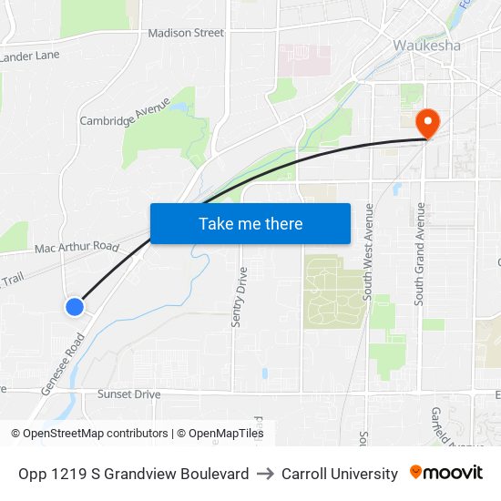 Opp 1219 S Grandview Boulevard to Carroll University map