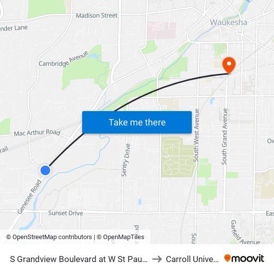 S Grandview Boulevard at W St Paul Avenue to Carroll University map