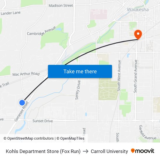 Kohls Department Store (Fox Run) to Carroll University map