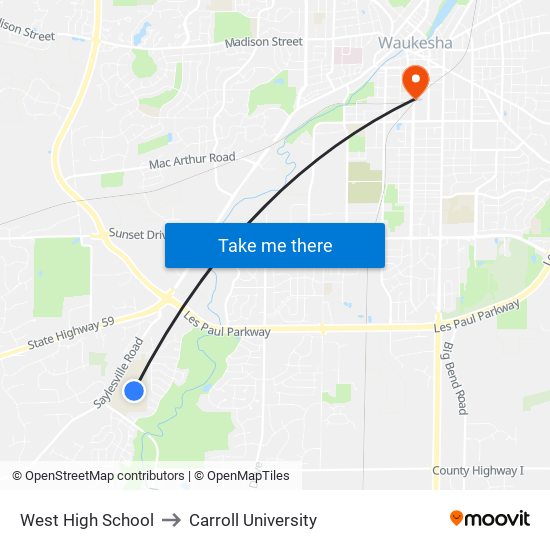 West High School to Carroll University map