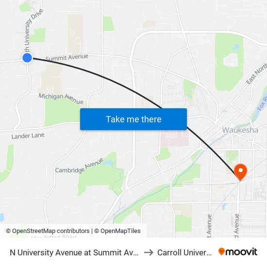 N University Avenue at Summit Avenue to Carroll University map