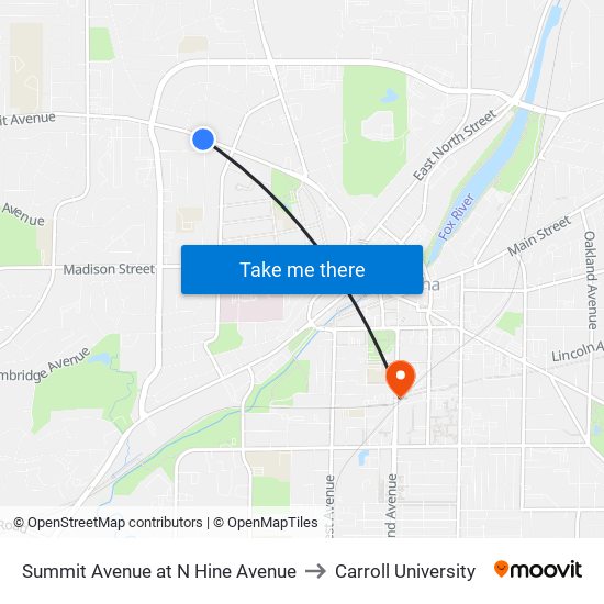 Summit Avenue at N Hine Avenue to Carroll University map