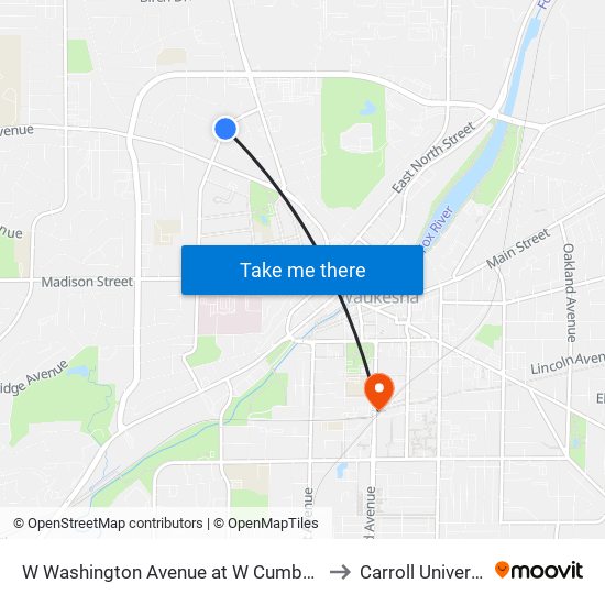 W Washington Avenue at W Cumberland to Carroll University map