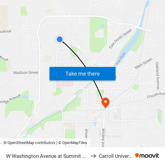 W Washington Avenue at Summit Avenue to Carroll University map