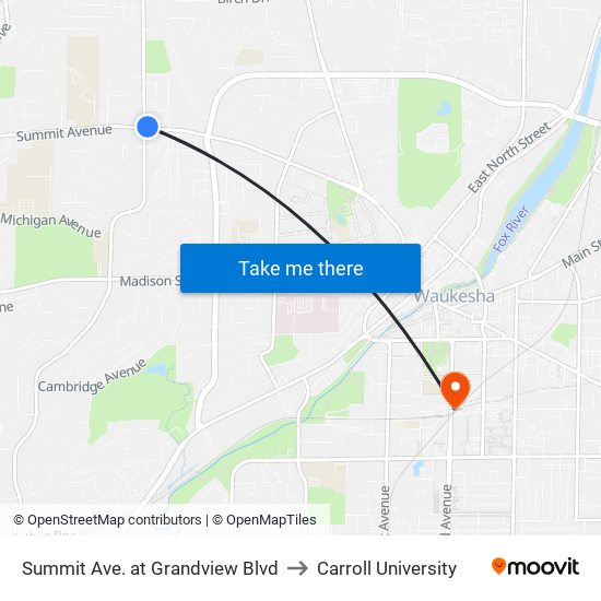 Summit Ave. at Grandview Blvd to Carroll University map