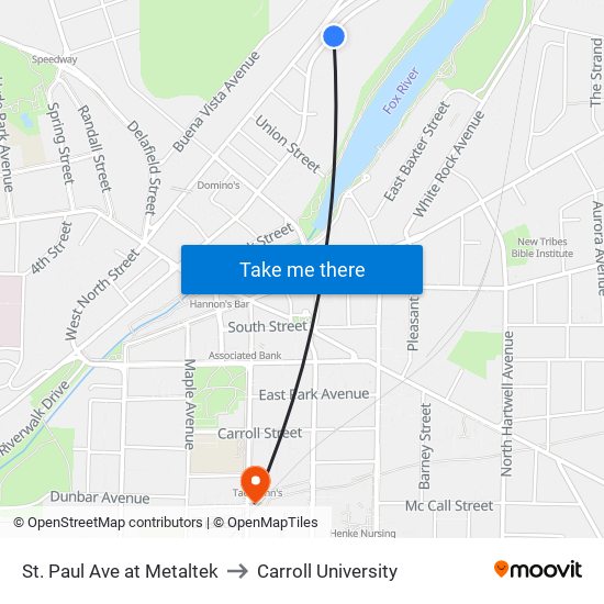 St. Paul Ave at Metaltek to Carroll University map