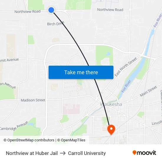 Northview at Huber Jail to Carroll University map